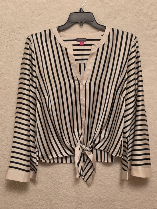 Tops - Tie-Front Black & Cream Stripe Blouse